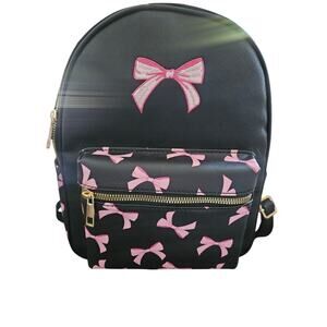 Like Dreams Black and Pink Ribbon Bow Mini Backpack Embroidered Bow Detail